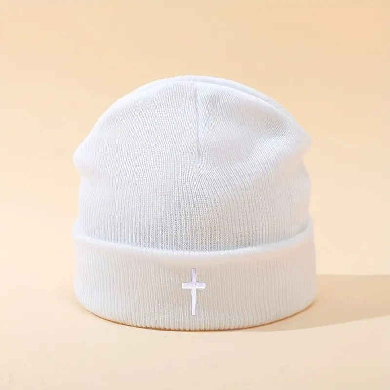 Cross Knitted Hat (White)