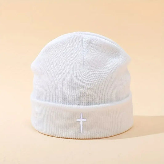 Cross Knitted Hat (White)